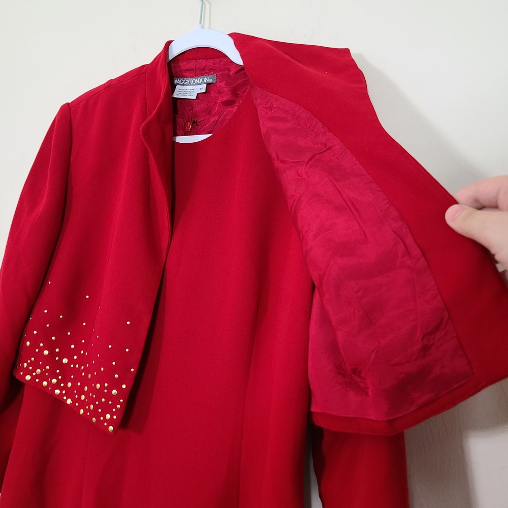 Vintage Red Gold Womens 12 Dress Suit Holiday Festive Romantic Studded Office - Picture 4 of 11